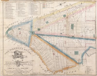 Guía del Bombero - Un Mapa de Nueva York Mostrando los Distritos de Incendios, 1834 de American School